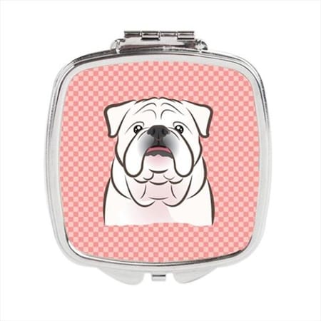 Carolines Treasures BB1220SCM Checkerboard Pink White English Bulldog Compact Mirror; 2.75 X 3 X .3 In.